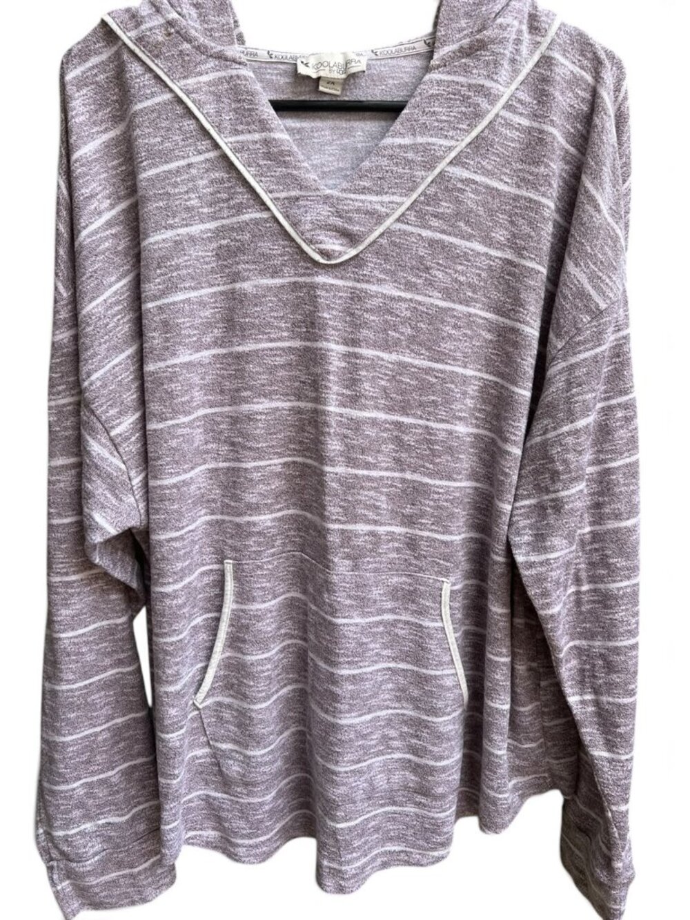 Koolaburra by UGG Purple Gray Striped V-Neck Hoodie Pullover Size 2X